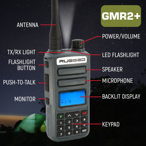 Rugged Radios Rugged GMR2 PLUS GMRS and FRS Two Way Handheld Radio - Grey