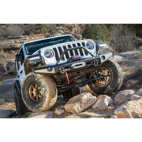 Warn Winch Elite Full Width Bumper with Tubular Grille Guard for Jeep JL Rated: 12000 lbs