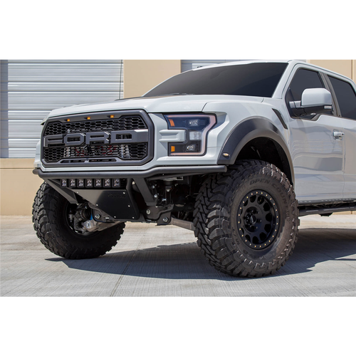 Addictive Desert Designs Front Bumper with Wall Steel Tubing and Aluminum Skid Plate, 20in Radius LED Bar