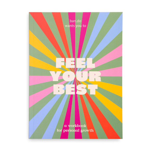 Feel Your Best workbook cover featuring a vibrant multi-colored sunburst design with bold white typography.