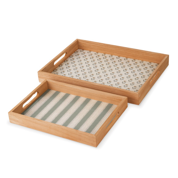 Cottage Bloom Wooden Rectangular Tray S/2