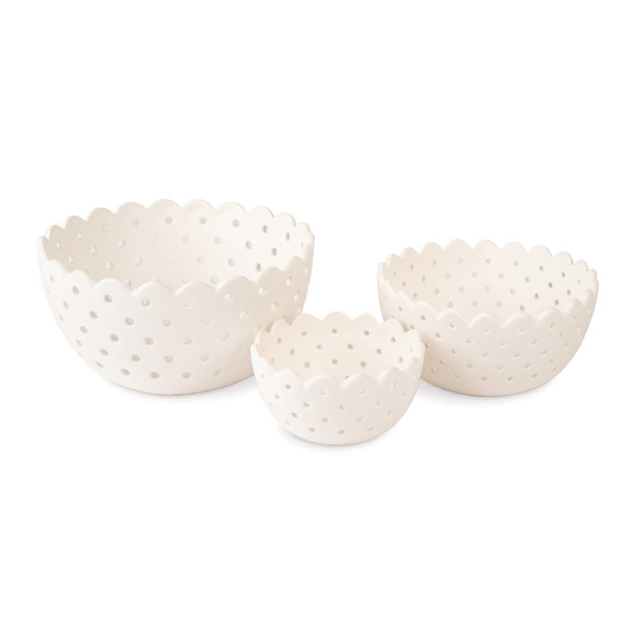 Cottage Bloom Scalloped Ceramic Fruit Bowls S/3