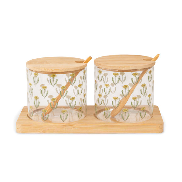 Cottage Bloom Glass Cannister Set With Spoons