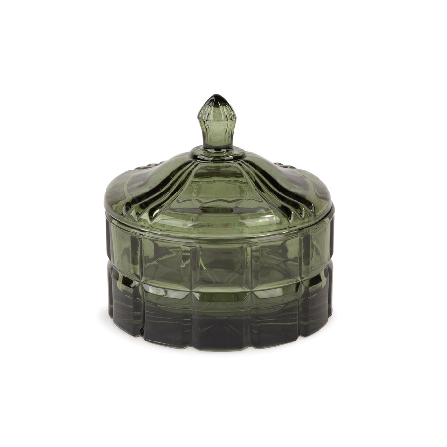 Cottage Bloom Short Green Vintage Glass Vessel