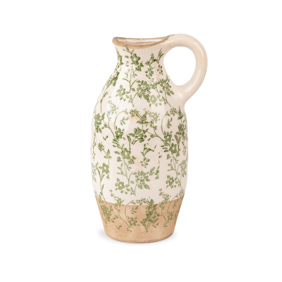 Cottage Bloom Tall Green Floral Pitcher