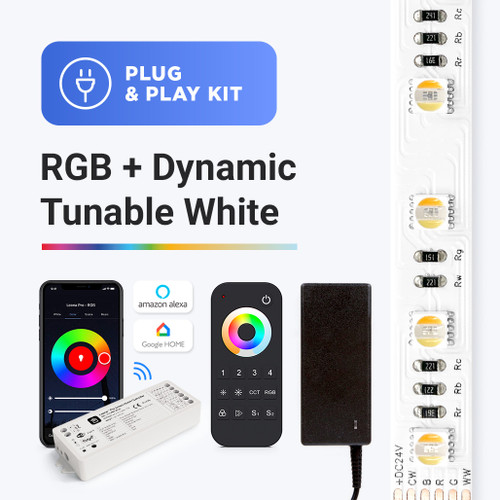 RGB+Dynamic Tunable White - Plug and Play Strip Light Kit with Smart Control and Remote