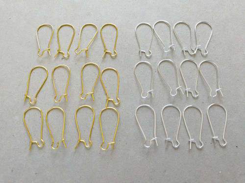24 pcs Earring Hooks - Silver or gold plated - Kidney Hooks - 24mm long