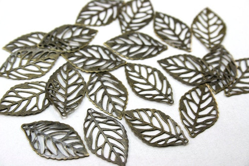 24 pcs Antique Bronze Leaf Charms - small, thin, and lightweight - 24mm long