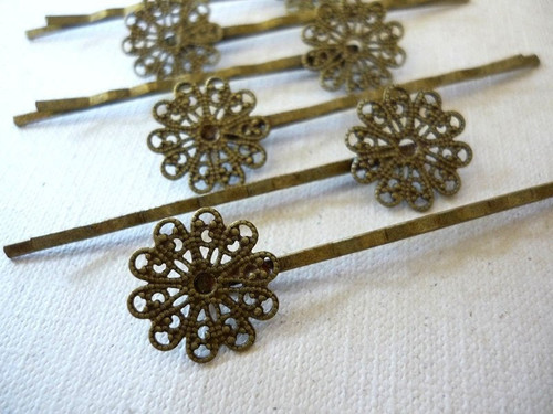 12 pcs Antique Bronze Bobby Pins - Lead Free Filigree Design - 61 mm long - great for making cute hair accessories