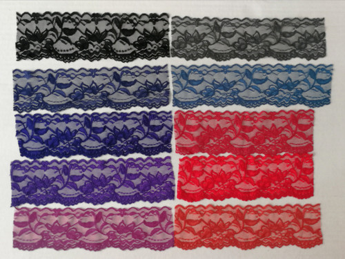 1 Metre of Elastic Stretch Lace - 2.25" / 5.7cm wide - assorted dark and bold colours