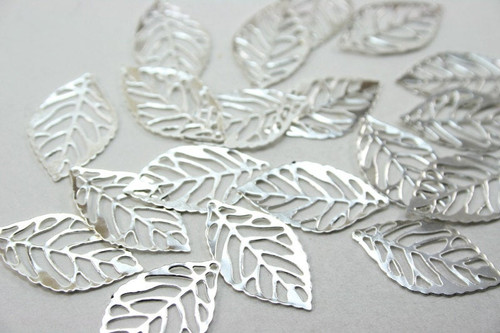 24 pcs Silver Tone Leaf Charms - small, thin, and lightweight - 24mm long