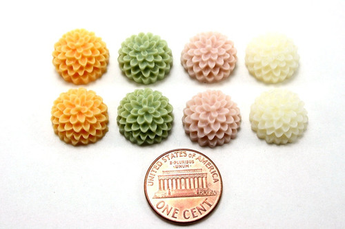 8 pcs Resin Flower Cabochons - 15mm Matte Pompom Flowers - Dandelion