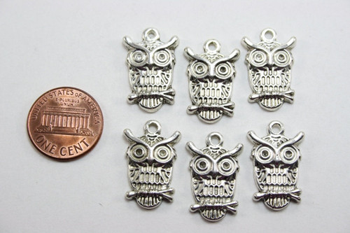 12 pcs Antique Silver Owl Charms - 23mm tall