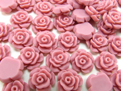 12 pcs Resin Flower Cabochons - 13.5mm Camellia Flowers - Dusty Rose - Matte