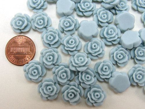 12 pcs Resin Flower Cabochons - 13.5mm Camellia Flowers - Powder Blue - Matte