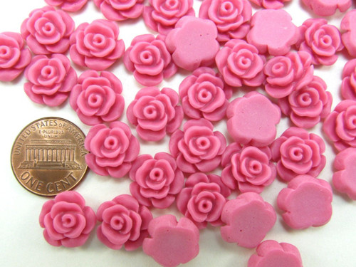 12 pcs Resin Flower Cabochons - 13.5mm Camellia Flowers - Strawberry Candy Pink - Matte