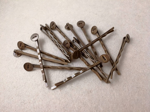 12 pcs Small Bobby Pins - Antique Bronze - 8mm glue pad - 52 mm long