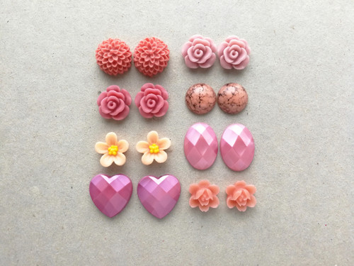 Pink and peach resin flower cabochons