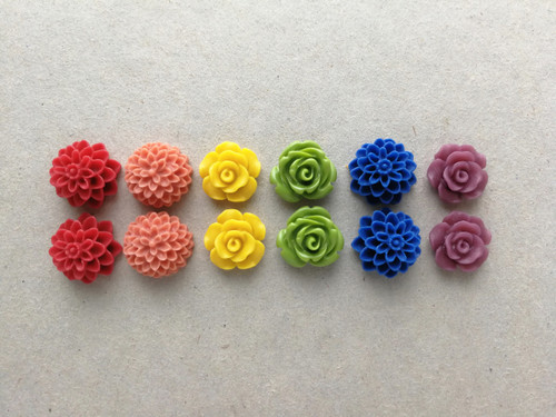 12pcs Resin Cabochons Sampler Set - Vibrant Rainbow - flowers