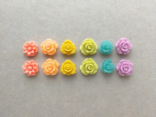 12pcs Resin Cabochons Sampler Set - Rainbow Sweets - flowers