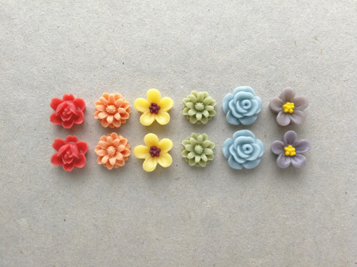 12pcs Resin Cabochons Sampler Set - Chalky Rainbow - flowers