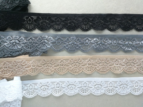 1 Metre of Elastic Stretch Lace - 1" / 2.5cm wide - scalloped edge