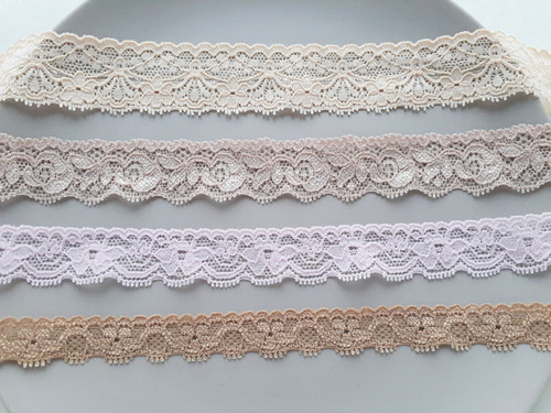 Elastic Stretch Lace - assorted widths - soft warm colours - sold by metre