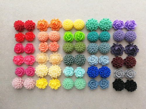 Resin flower cabochons in rainbow colours - sold by Back2Beads DIY in Canada