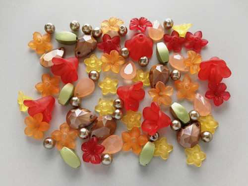 70 pcs Acrylic Flower Beads - Autumn Mix - Assorted Sizes and Finishes