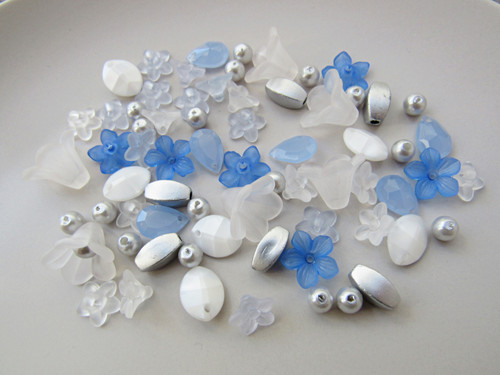 70 pcs Acrylic Flower Beads - Winter Wonderland Mix - Assorted Sizes and Finishes
