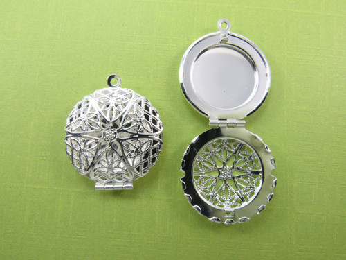 1 pc Diffuser Photo Locket - silver plated brass - 27mm diameter