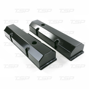 Small Block Chevy Short Bolt Fabricated Black Aluminum Valve Covers Breather Holes