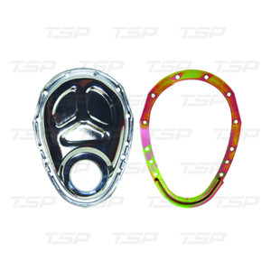Small Block Chevy 2 Piece Chrome Steel Timing Chain Cover Kit