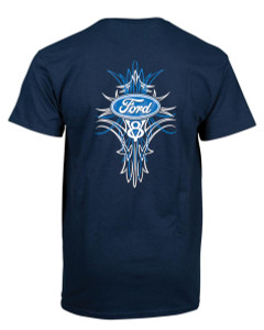 Pinstripe Ford Oval T-Shirt Short Sleeve Cotton Navy Blue