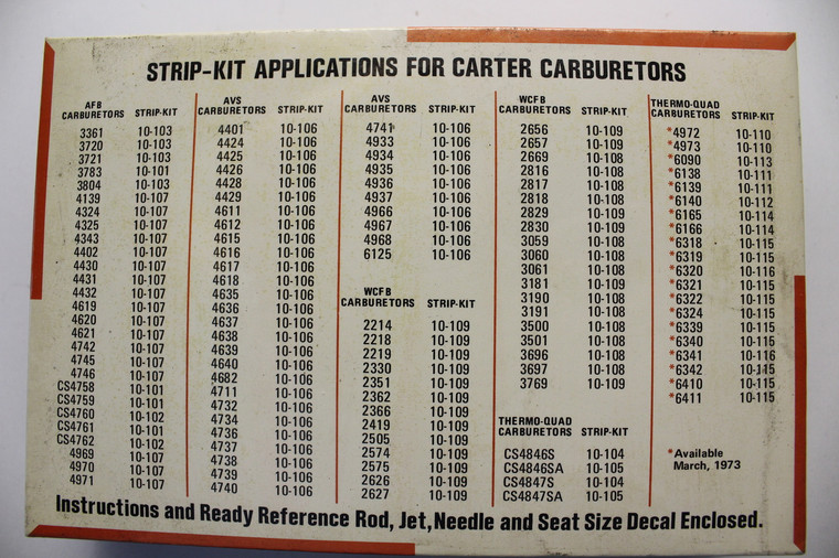 Carter 10-115 Strip Kit Thermo-Quad 6138 6139 Metering Rods Needle & Seats Jets