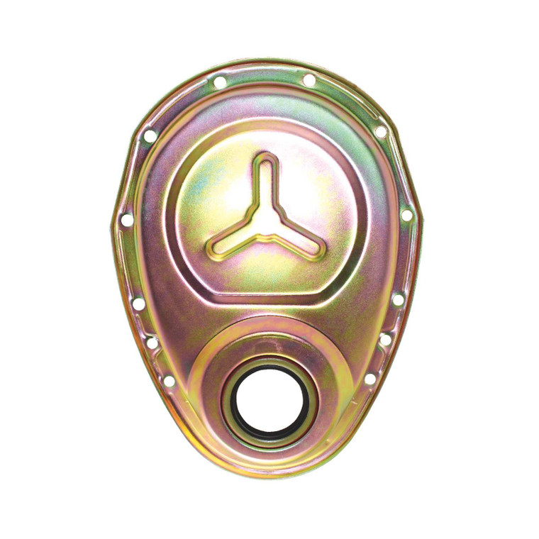 Small Block Chevy Steel Gold Zinc Timing Chain Cover