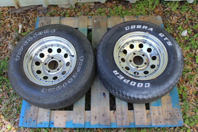 Pair of Chrome 14 x 7 Modular Wheels w 225 70 R14 Tires 4" BS Slotted 5 on 4 3/4