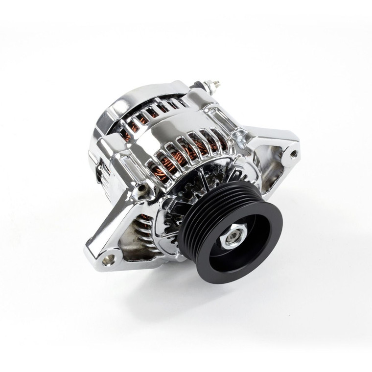 Denso Style Chrome 90 Amp Mini Race Alternator with Serpentine Pulley