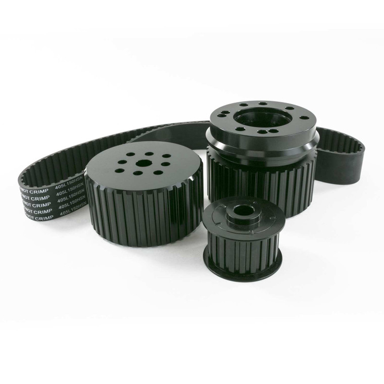 Small Block Chevy Long WP Black Gilmer Drive Pulley Kit Billet Aluminum
