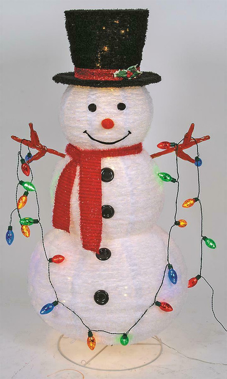 Collapsible Snowman Tinsel-Light Display 48 in. Height 58 lights