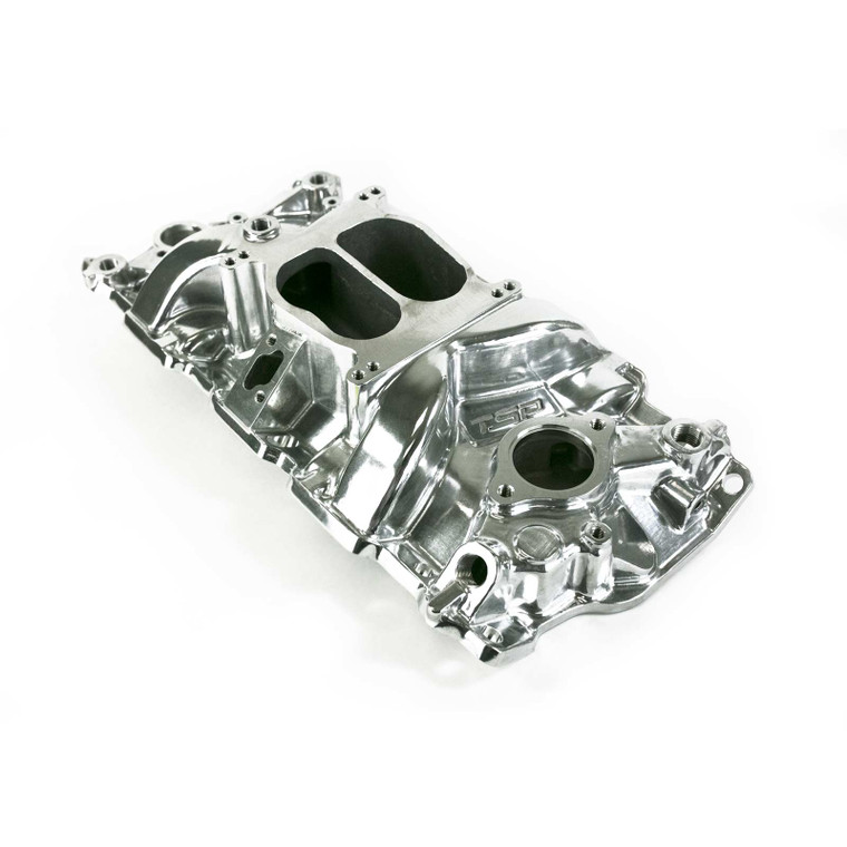 Chevy Small Block Carbureted Polished Aluminum Dual Plane Intake Manifold