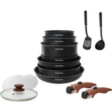 Arthur Martin AM1502 15-piece cookware set - removable wood-effect handle - all heat sources including induction (CDART3508510069151)