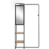 Hallway furniture - LUTON - Metal structure - Black / Artisan oak - 100 x 185 x 37 cm - 2 shelves - 1 mirror (CDLUTON003747)