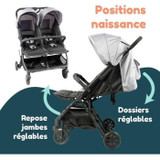 Bambisol - DS209 GREY BLACK - Διπλό καροτσάκι πλάι-πλάι | Για δίδυμα από τη γέννηση, εξαιρετικά συμπαγές πτυσσόμενο | Μαύρο γκρι (CDAAABF79787-el)