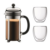 BODUM CHAMBORD Σετ καφέ με έμβολο - 8 φλιτζάνια - 1L - Γκρι - Με 2 ποτήρια διπλής όψης Pavina 0,35l (CDBOD699965352042-el)