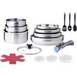 Induction cookware set - ARTHUR MARTIN - AM0566 - 18 pieces - Removable handle - Suitable for all hobs including induction - Stainless steel (CDART3508510002035)