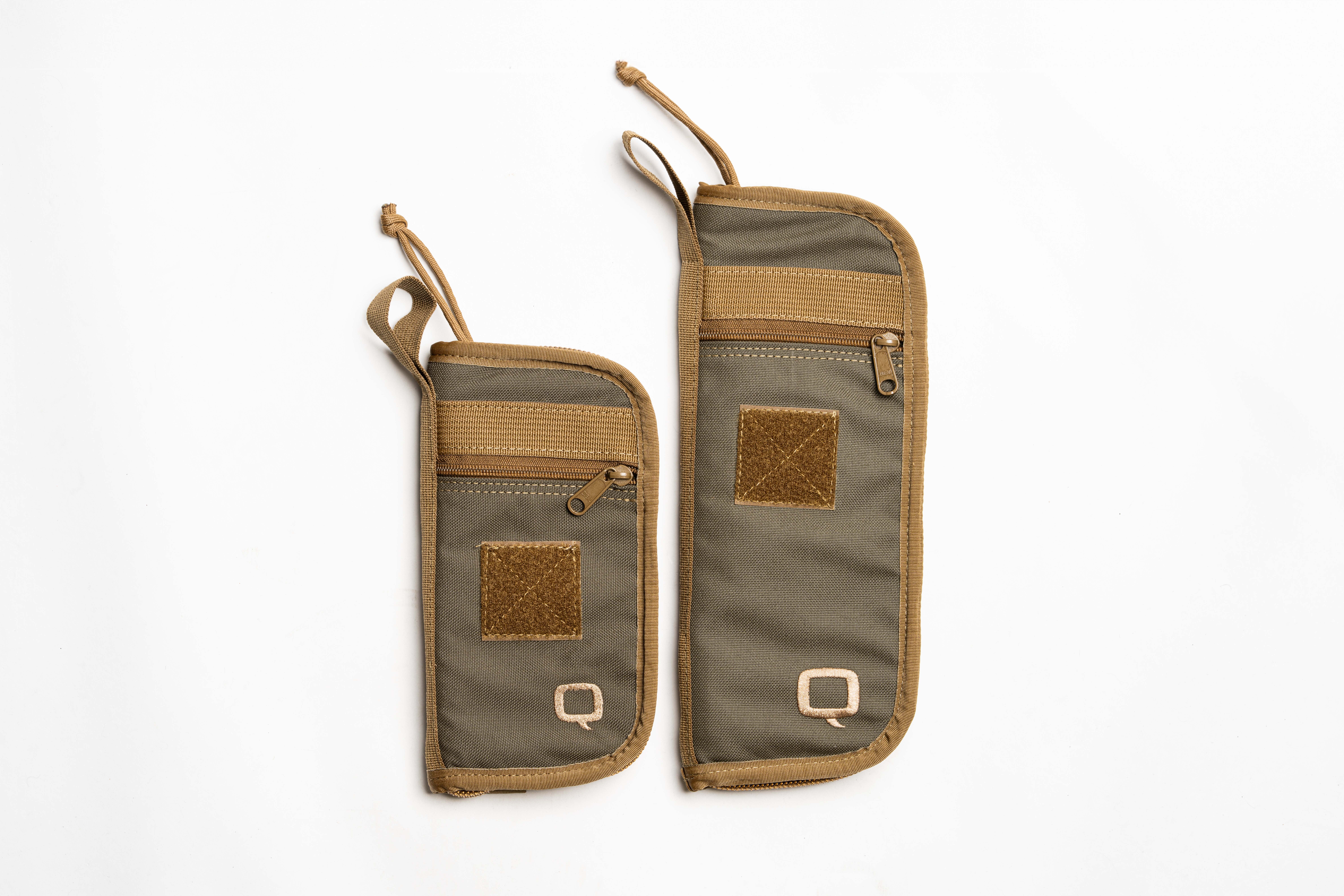 Two tan silencer pouches on white background