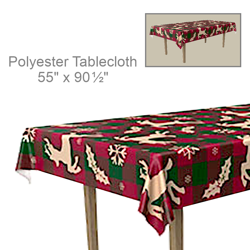 Buffalo Check Reindeer Holly Tablecloth | Party Decor
