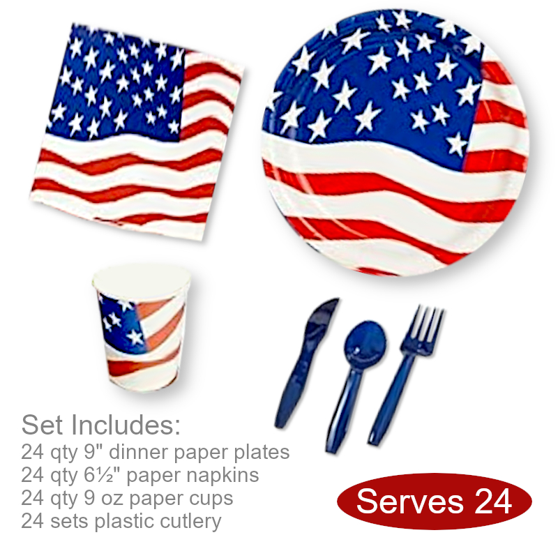 USA Flag Paper Plates Napkins 24 People | 4th of July