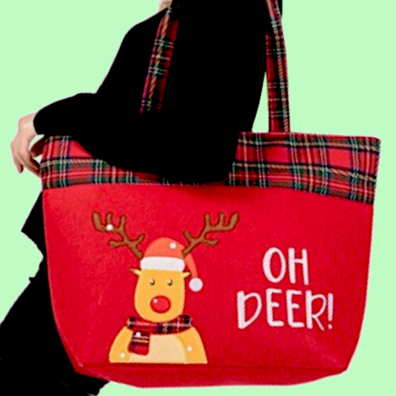 Plaid Reindeer Zippered Tote Bag | Christmas